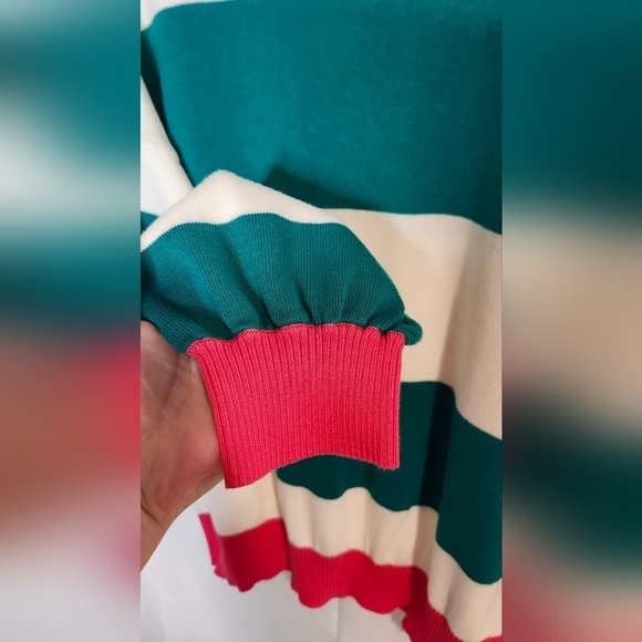 Andree By Unit Womens Teal Pink Striped Sweater Size 1X Coastal Prep Nautical - Picture 3 of 8